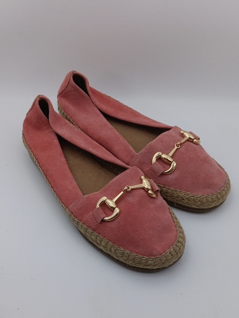 Women's Pink Suede Espadrille Loafers with Gold Hardware SIZE 9